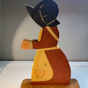 Handmade Folk Art Wooden Figure in Black, Red and Cream